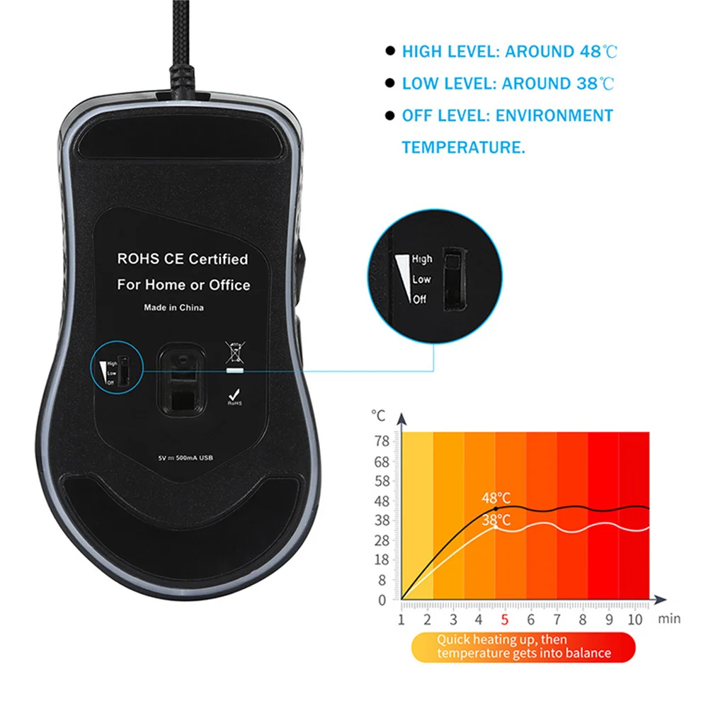 Aquecedor de Rato Aquecido para o Inverno Frio com Fio Computador Ratos 2400 Dpi Ajustável Gaming Mouse para Gamer Aquecimento Mouse - Imagem 6