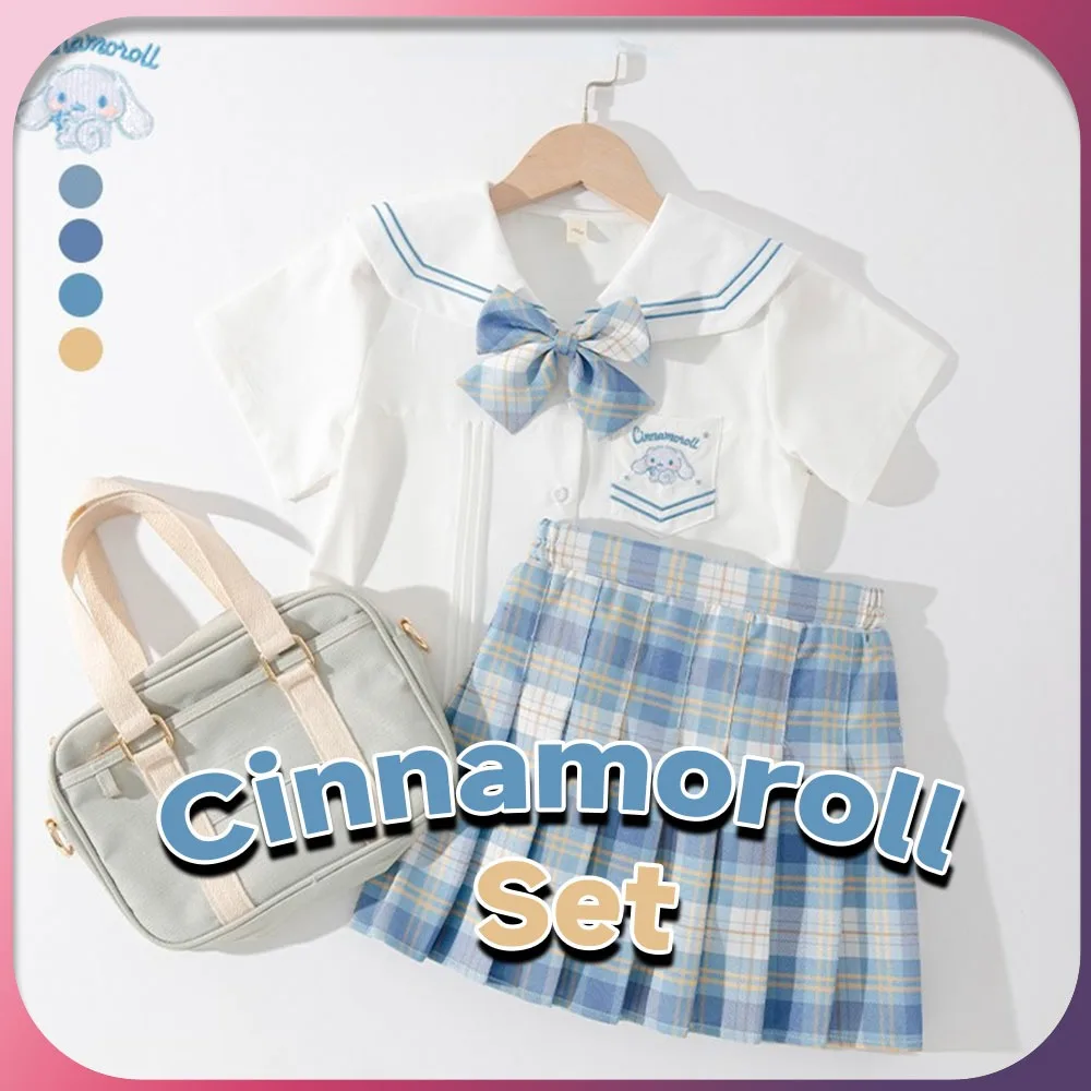 

Kawaii Cinnamoroll School Uniform Set Anime Sanrio Summer Cute Maid Outfit JK Uniform Suit Pleated Skirt Gift for Girls
