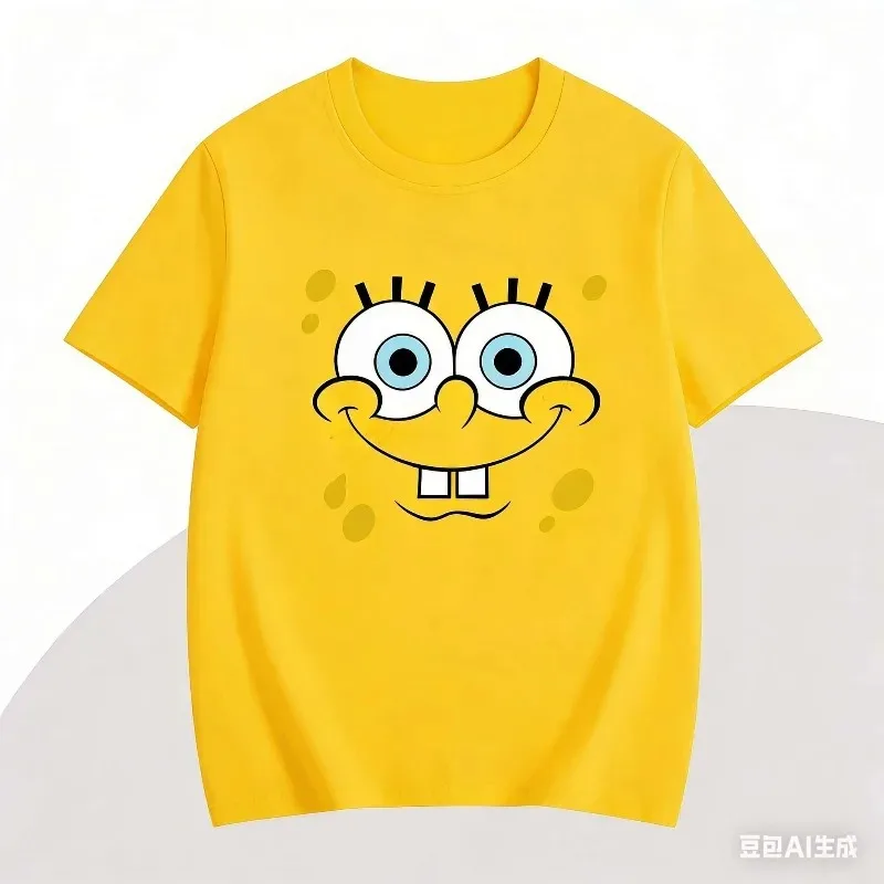 2026 새로운 어린이 애니메이션 스폰지밥 스퀘어팬츠 귀여운 3D 프린트 여름 패션 빠른 건조 루즈 티셔츠