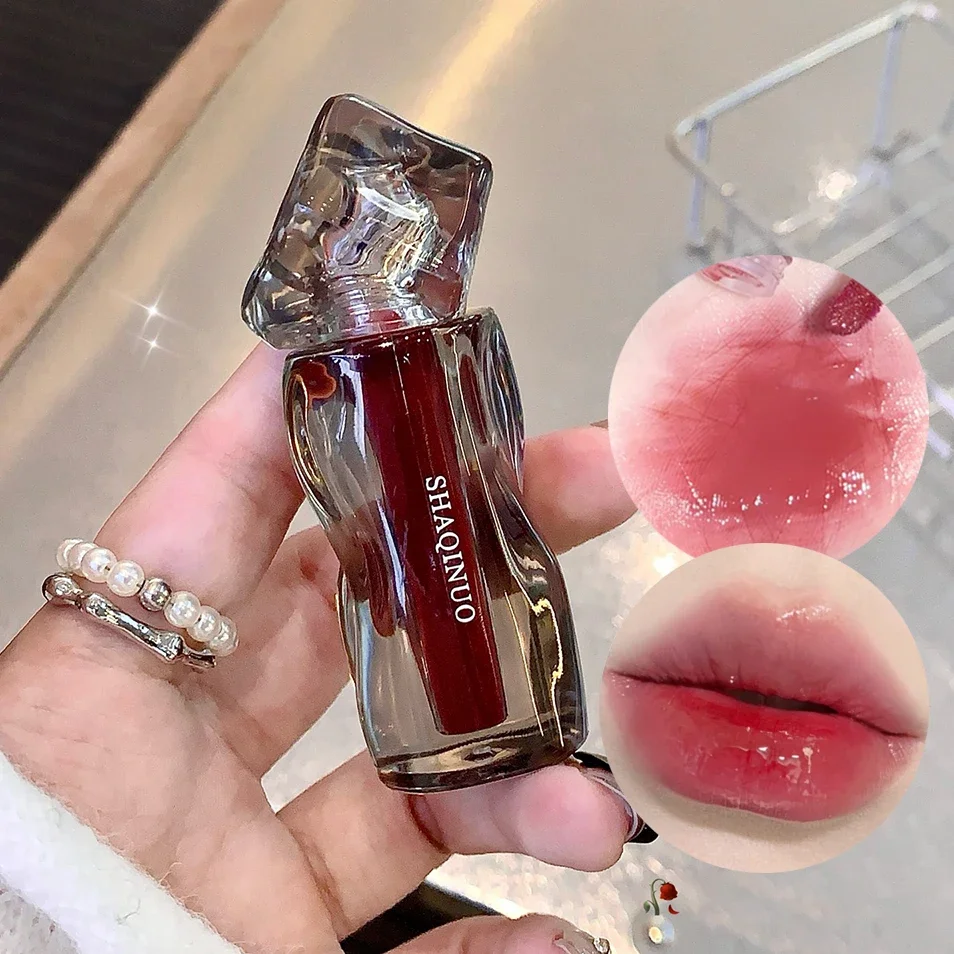 Lip Gloss Lip Makeup Lip Glaze Lip Tint Mirror Jelly Lip Glaze Dark Red Waterproof Water-light Lip Gloss Lasting Moisturising Grape Purple Lipstick Tint Makeup