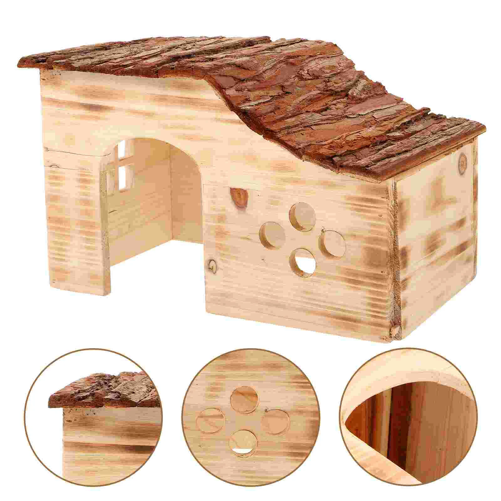 

Wood Hamster Hideout House Guinea Pig Hideaway Hut Solid Wood Small Hut for Small Animals