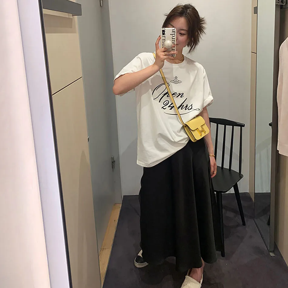 용수철 임산부 스커트, 단색, 고급 프렌치 새틴, 부드럽고 날씬해 보이는, 다목적 스커트, 여름 신상