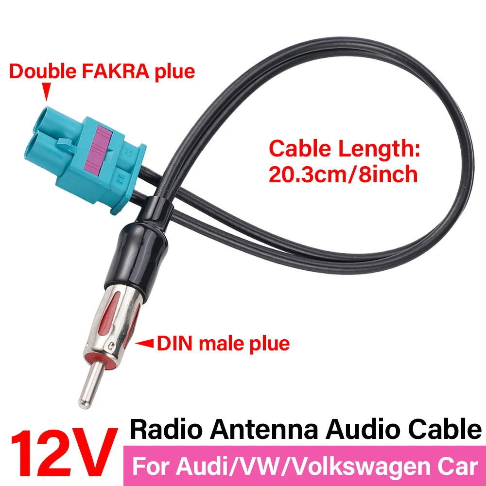 Double Fakra To DIN Male Antenna Adapter Cable – 8-Inch – For Car Radio Audio