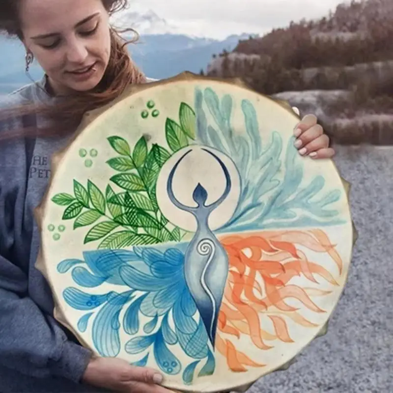 Retro Handmade Shamanic Drum 25cm Round Tree of Life Shaman Drum Goddess Siberian Music Spiritual Shaman musical percussion instruments wooden hand drum