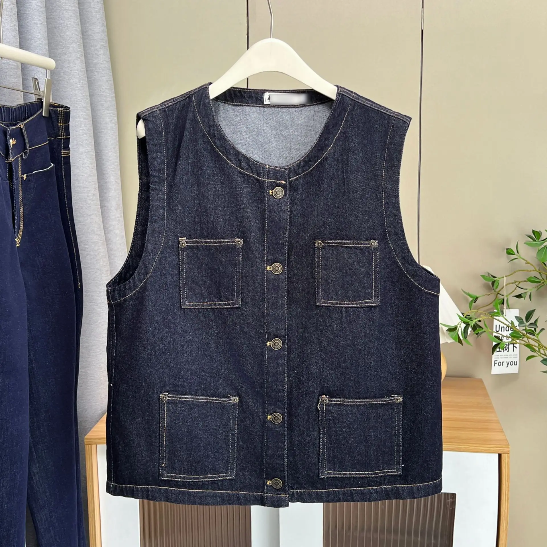 XXXXL Fashion Plus Size Women's Denim Vest 2025 Autumn New Style Casual Sleeveless Workwear Jacket