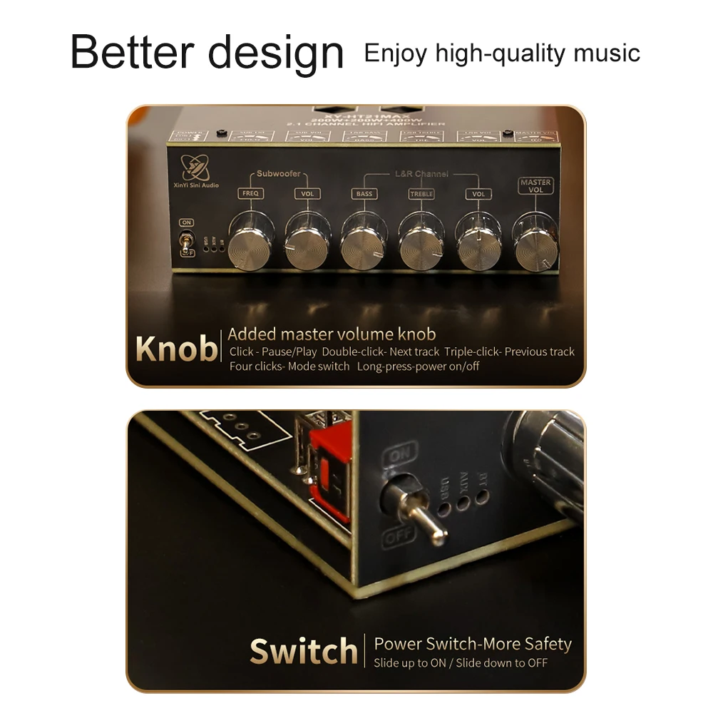 XY-HT21 2.1 Channel Digital Audio Amplifier Dual-core TPA3223 200W