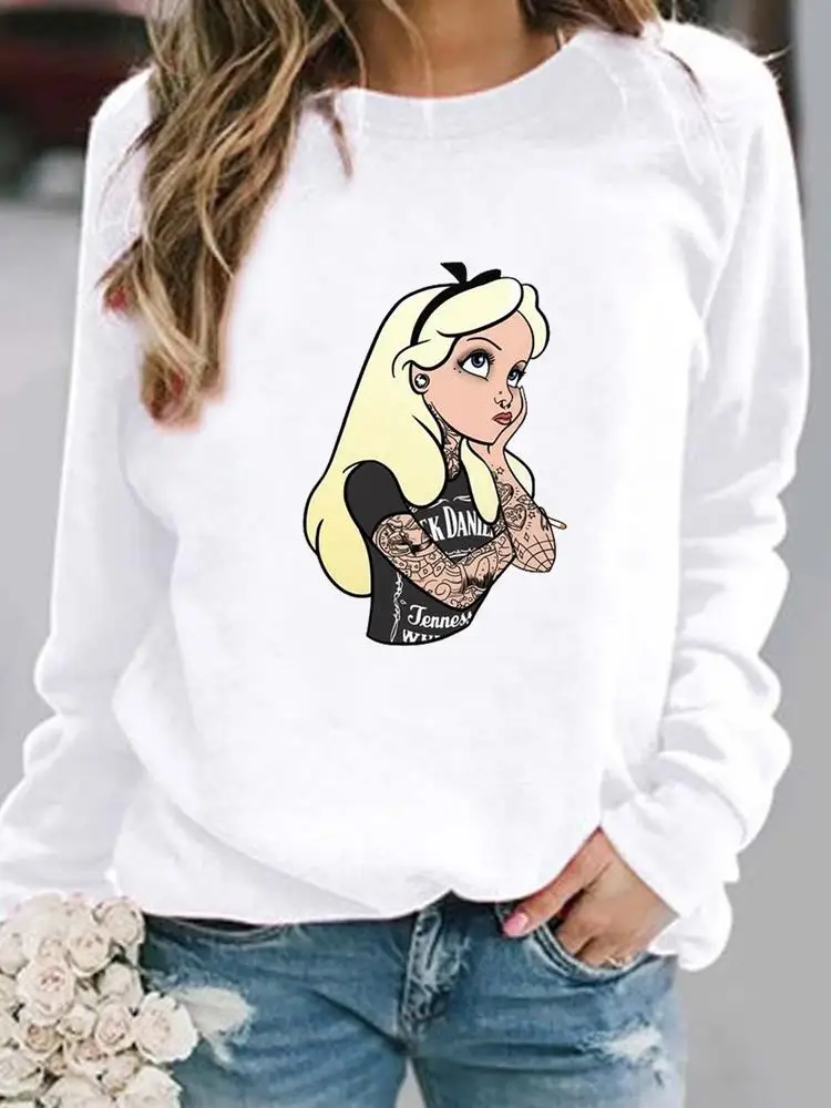 

Pullovers Holiday Cartoon Princess Spring Autumn Print Casual 90s Sweet Women Fashion Lady Female Graphic Sweatshirt