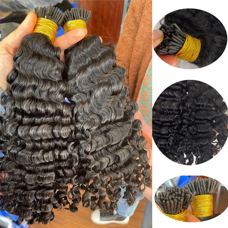 Human Hair Extensions I Tip Hair 100S Stick I Tip Fusion Human Extensions 1g/Strand 100G/Package Deep Wave
