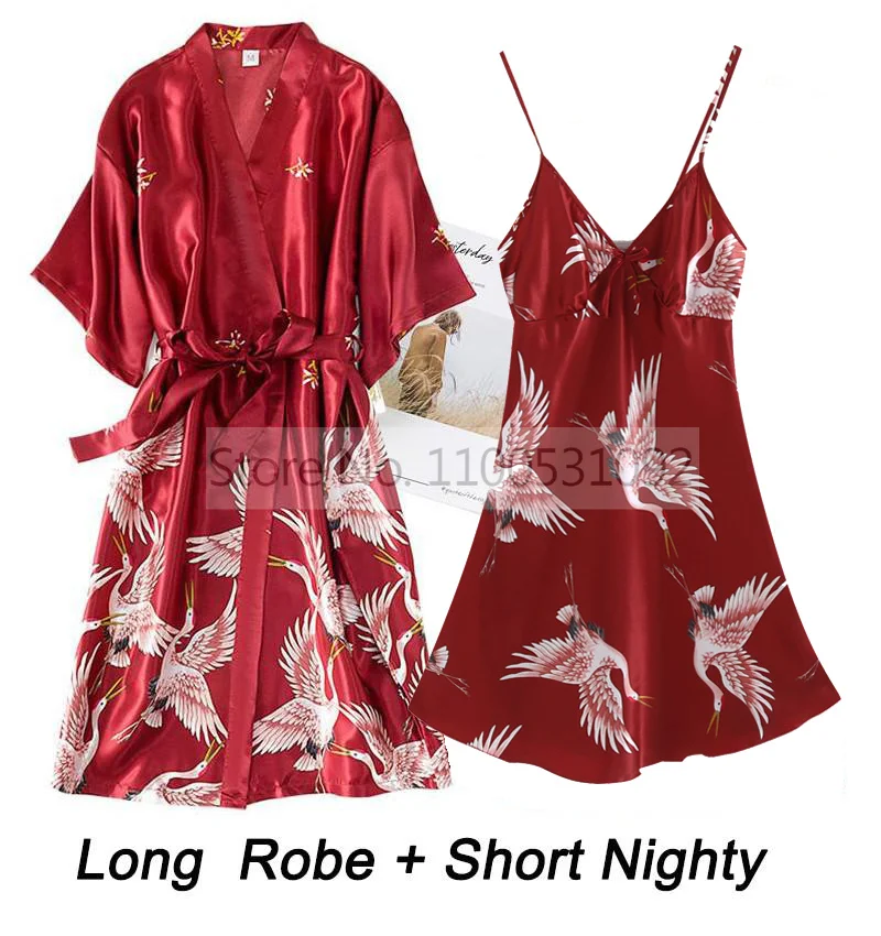 Women Sleepwear Bride Robes Silk Robe 2PCS Rayon Robe Set Bride Bridesmaid Wedding Gown Lace Sexy Kimono Bathrobe Night Dress