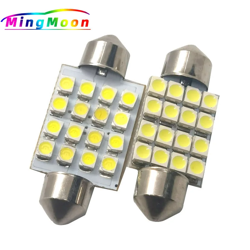 200PCS 3528 1210 White 16 SMD LED Car Dome Festoon Interior Lights Bulbs 31MM 36MM 39mm 41MM