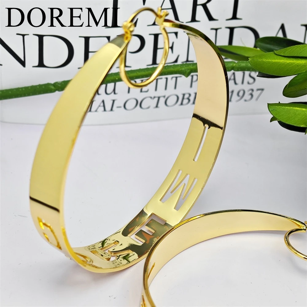 DOREMI Big Hoop Modern Earrings Gold Earring Stainless Steel Gold Plated Hollow Name Letters Custom Name Earring Hoop