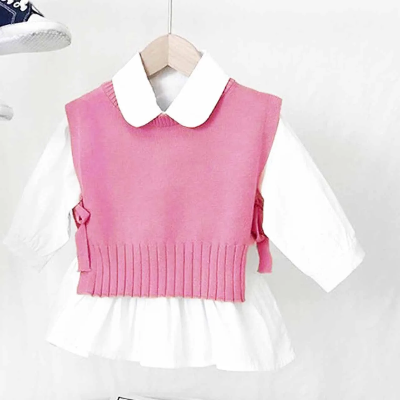 Girls Clothing Set Spring Autumn Baby Knitting Sweater Vest Shirts Korean Blouse