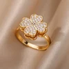 Bagues ajourées en chaîne pour femmes, couleur or, acier inoxydable, Zircon, croix ouverte, tendance, bijoux esthétiques de mariage, cadeau
