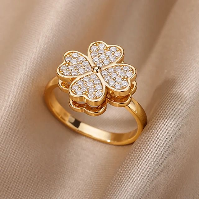 Bagues ajourées en chaîne pour femmes, couleur or, acier inoxydable, Zircon, croix ouverte, tendance, bijoux esthétiques de mariage, cadeau