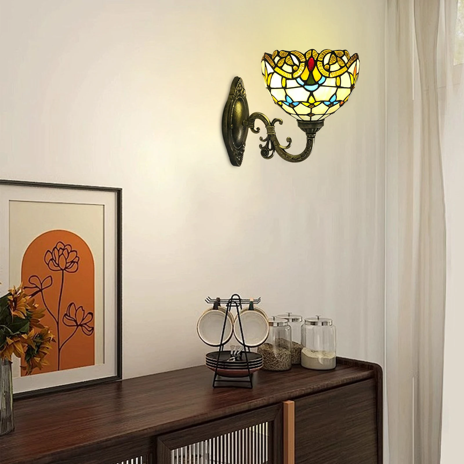 Tiffany Wall Lamp Wall Light Indoor Vintage Lamp Vintage Retro Handmade Dome for Living Room Staircase Bedroom