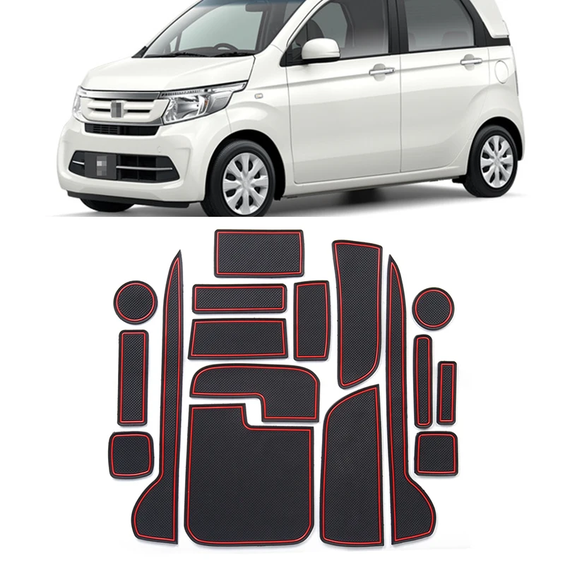 

17 Pcs Car rubber anti-slip mat coaster Door Slot Mat Set For Honda N-WGN JH1 JH2 2013 2014 2015 2016 accessories