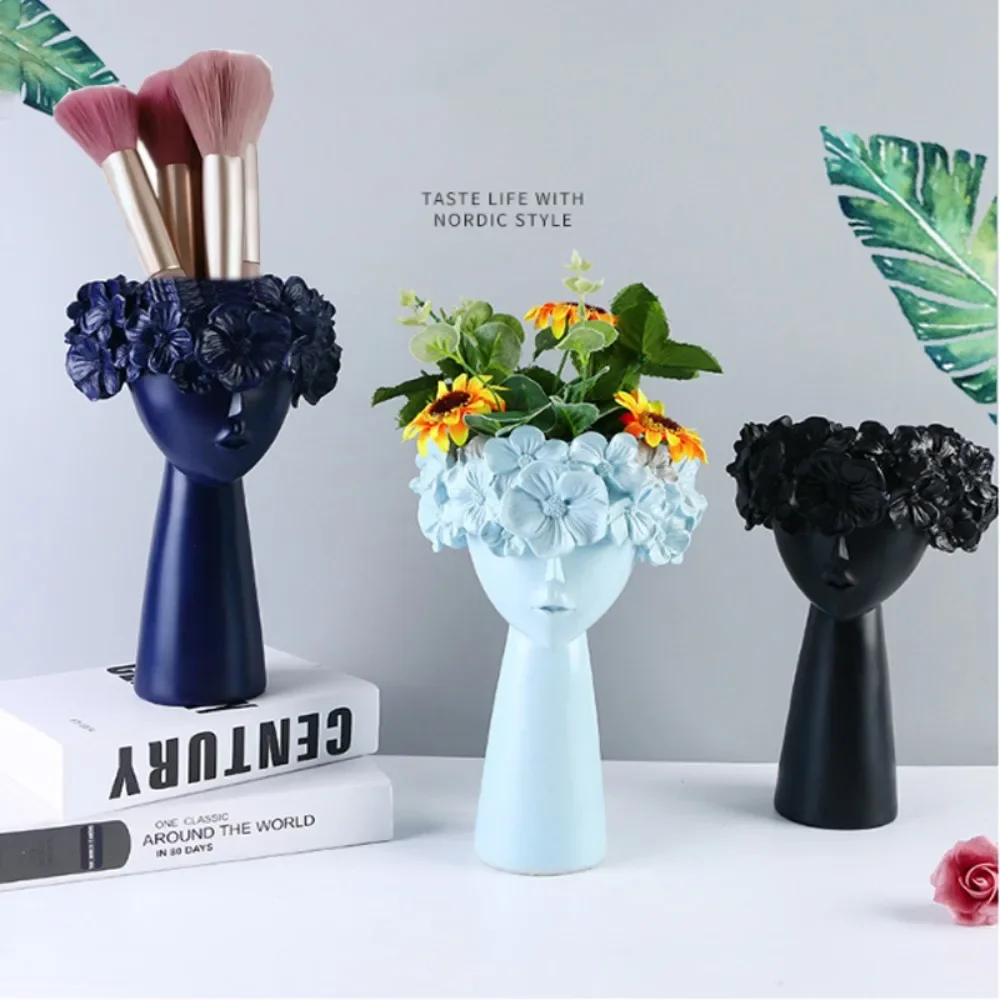 Nordic Home Decoration Resin Vase Statue Sculpture Makeup Brush Holder Storage Box Pen Holder Creative Flower Pot Art Supplies 2