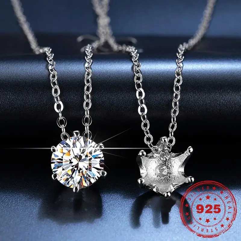 

HOYON Genuine Sterling Silver Pendant Classic Six Claw D Color Moissanite Ring Diamond pt950 Necklace for women Proposal gift