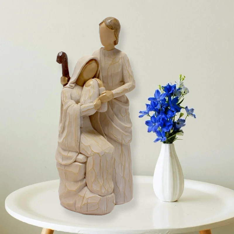 Resin Nativity Statue Holy Family Jesus Our Lady of Mary Figurine Catholic Birth of Christ Manger Group Christmas Decoration