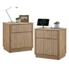 23'' Fluted Nightstand Set of 2 with Charging Station, Large 2 Drawer Bedside Table, Modern End Table with Storage, Mid Century 1