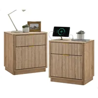 23'' Fluted Nightstand Set of 2 with Charging Station, Large 2 Drawer Bedside Table, Modern End Table with Storage, Mid Century 1