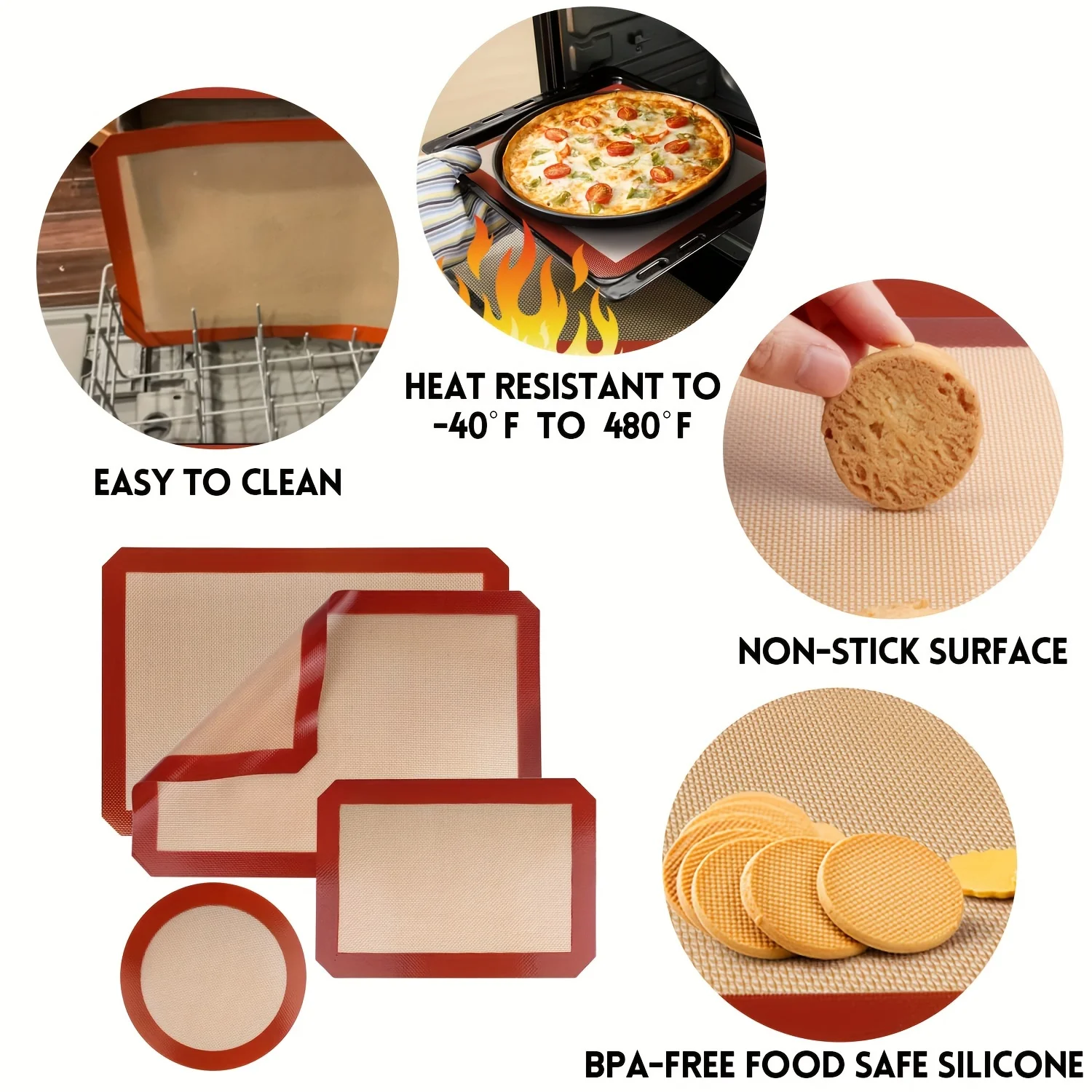 Silicone Baking Mats Set Food Grade Non-stick Reusable Baking Mat Oven Liner Sheet Round & Square Cake Pan Mat