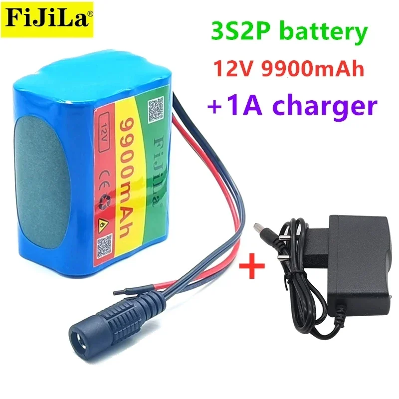 

12V Battery 9900mAh3S2P KLUOSI Large Capacity 11.1V 12V Lithium Ion Battery Pack with 5A BMS for LED Lamp Light Backup Power