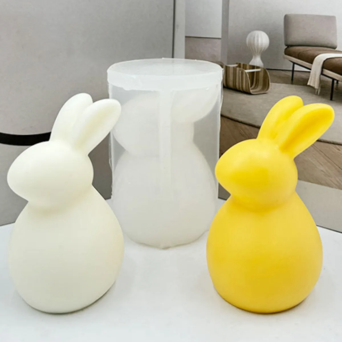 Easter Folded Ear Rabbit Candle Making Tool Animal Bunny Soap Painting Plaster Silicone Mould Chocolate Cake Decor Festival Gift