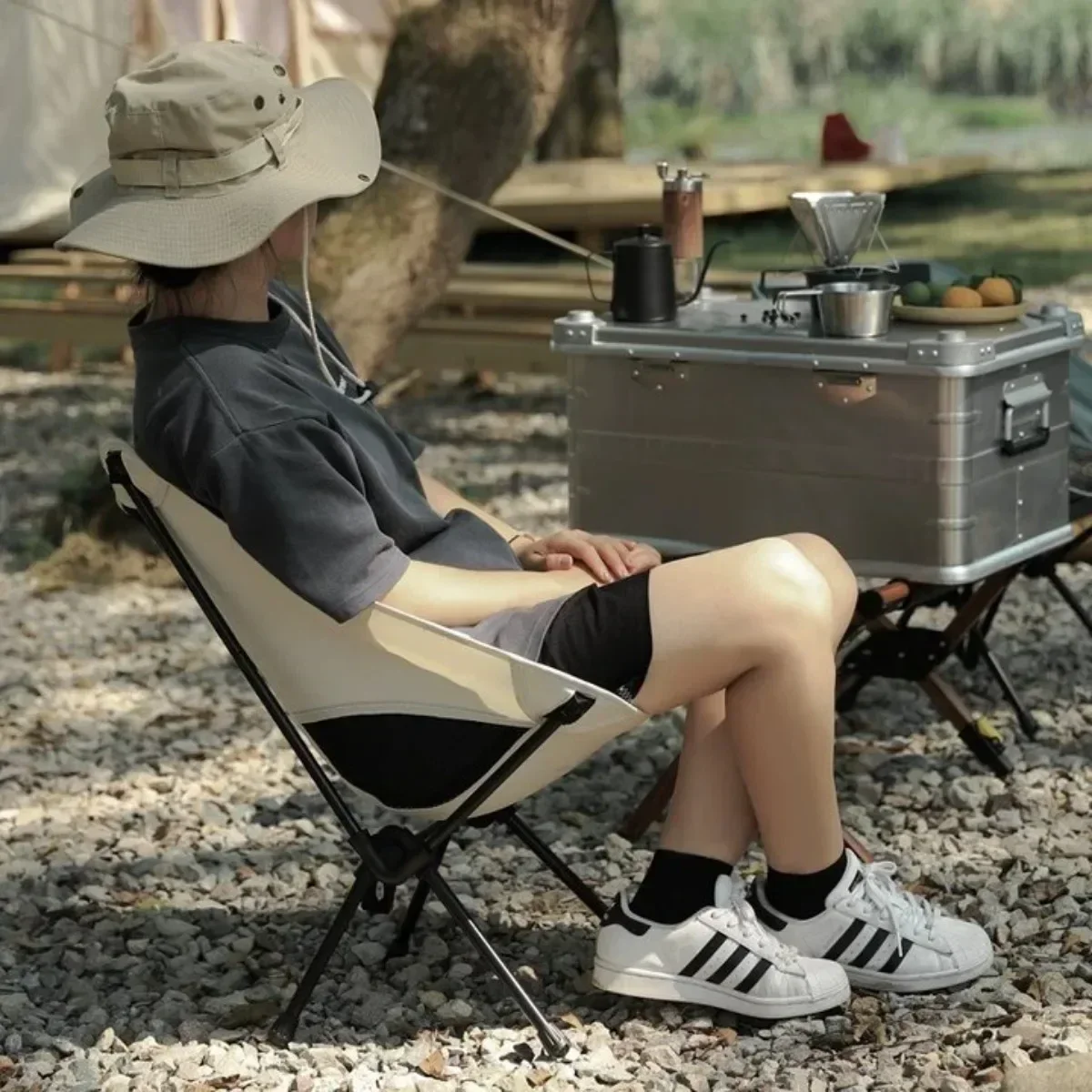Folding Chair Detachable Portable Folding Moon Chair for Outdoor Camping Beach Fishing
