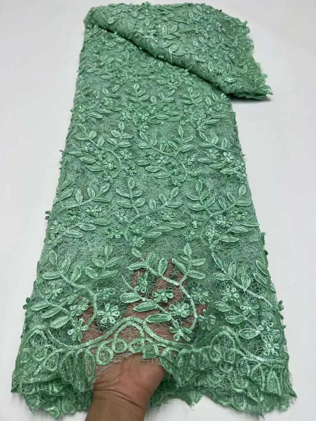 

African Mesh Lace Fabric For Sewing Women's Dress, French Net Sequins Laces Embroidered Tulle Nigerian Fabric High QualityRFO1-5