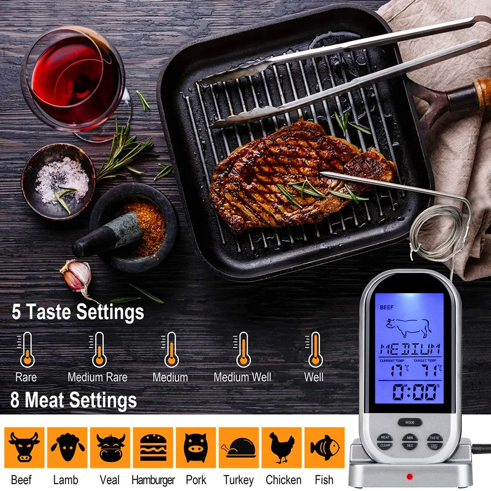 Digital BBQ Meat Thermometer Wireless Probe Grill Oven Portable Food  Thermomet Remote Timmer Picnic Barbecue Thermometer Outdoor - AliExpress