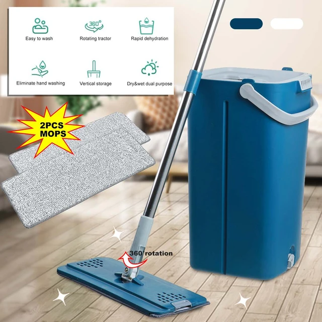 Ensemble Seau Et Balai Pour Nettoyage De Plancher D'appartement, Nettoyant  Professionnel Tête Plate, Mains Libres, Système D'aspiration, Tampons En  Microfibre Lavables, Idéal Parquets Durs - Serpillères - AliExpress