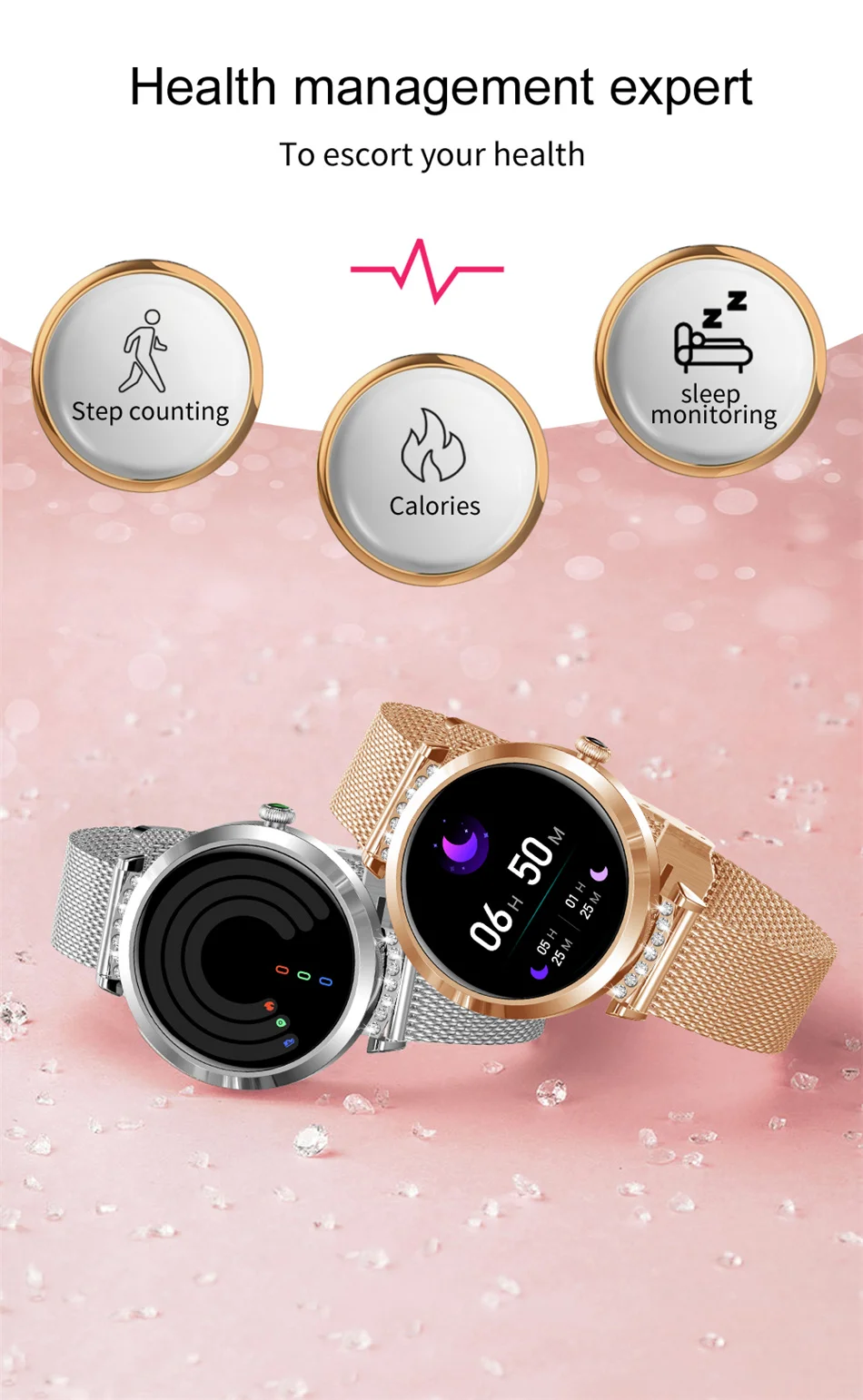 2022 New Smart Watch Women Heart Rate Health Monitoring Sport Fitness Tracker IP68 Waterproof Smart Alarm Clock Smartwatch Ladie