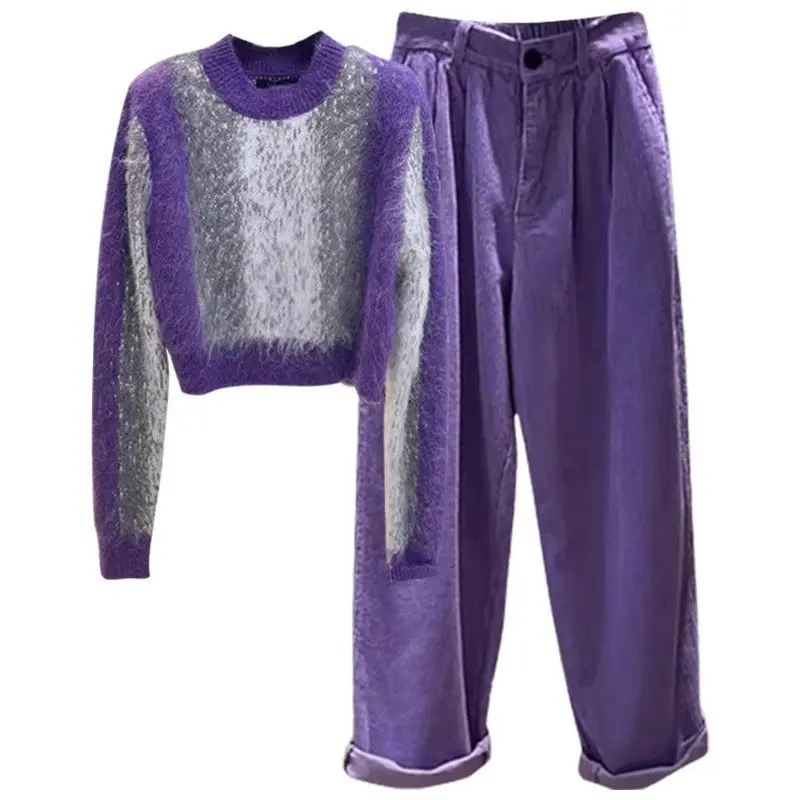 Autumn Wear Women's 2023 New Korean Fashion Loose and Age Reducing Long Sleeved Sweater Wide Leg Pants Two Piece Set