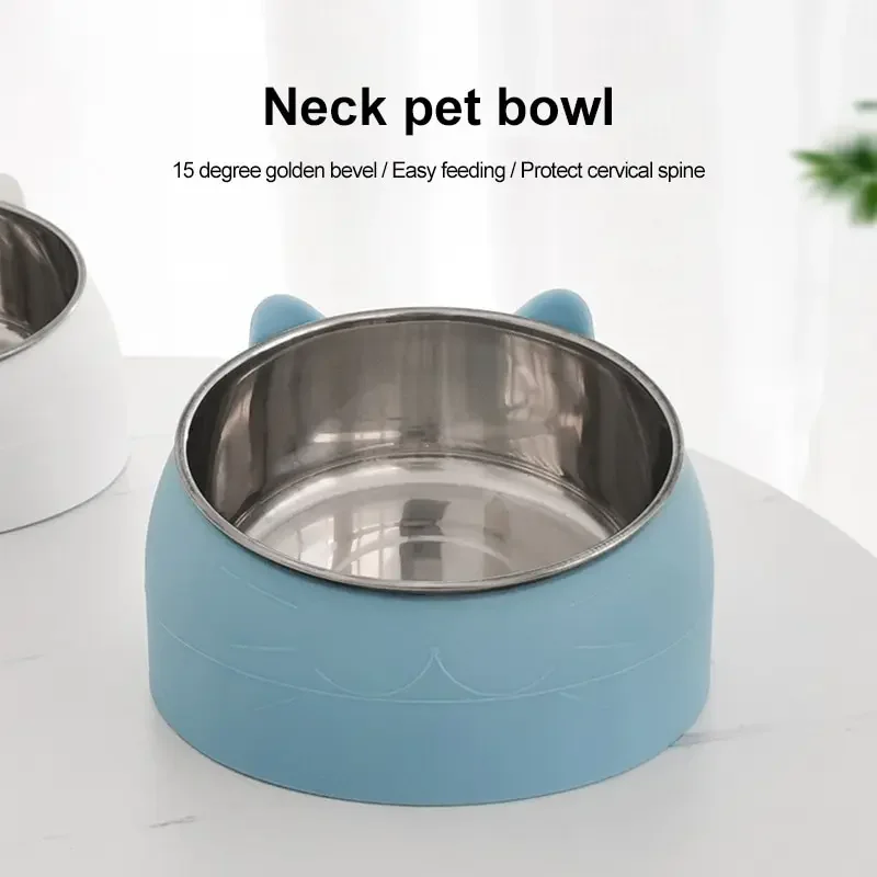 

1pc Stainless Steel Cat Lovely Creative Inclined Kitten Puppy Food Feeding Bowls Cats Drinking Feeder Pet Dogs Cats Feeder