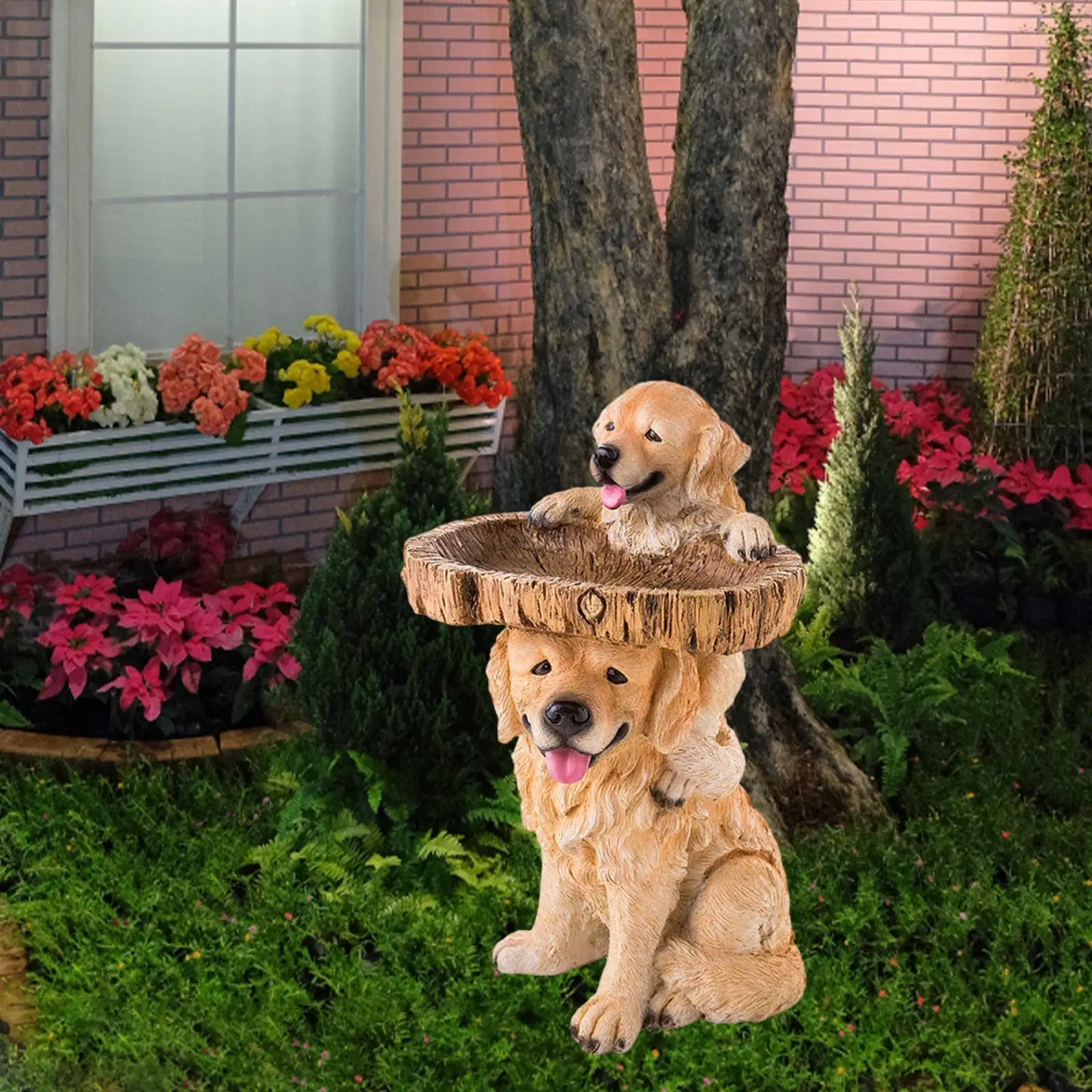 Dog Statue Figurine Feeding Station Resin Feeder Garden Bird Bath Bowl for Park Housewarming Backyard Porch Attracting Birds