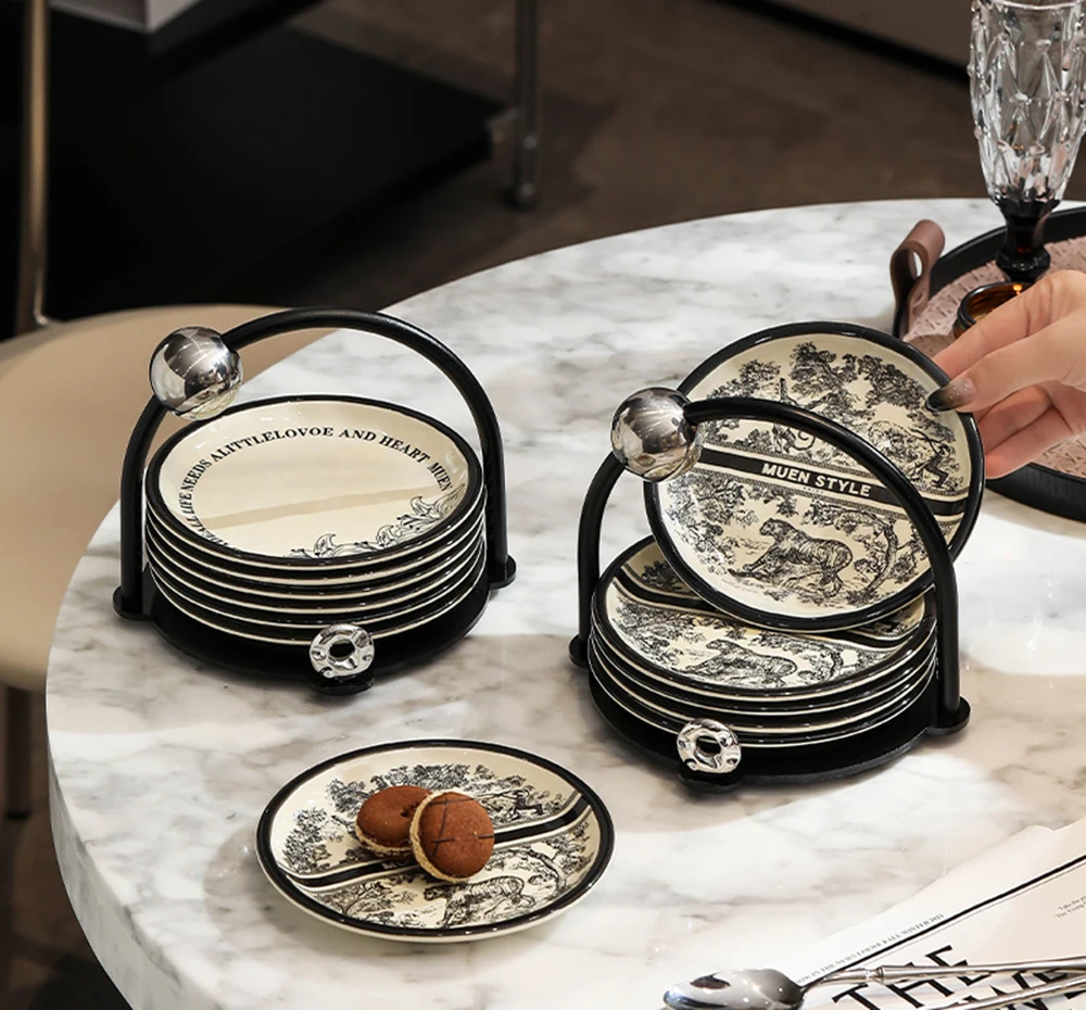 Light Luxury Ceramic Bone Plate Set Design With Ink Wash Style Multi-purpose Small Plate Household Fruit