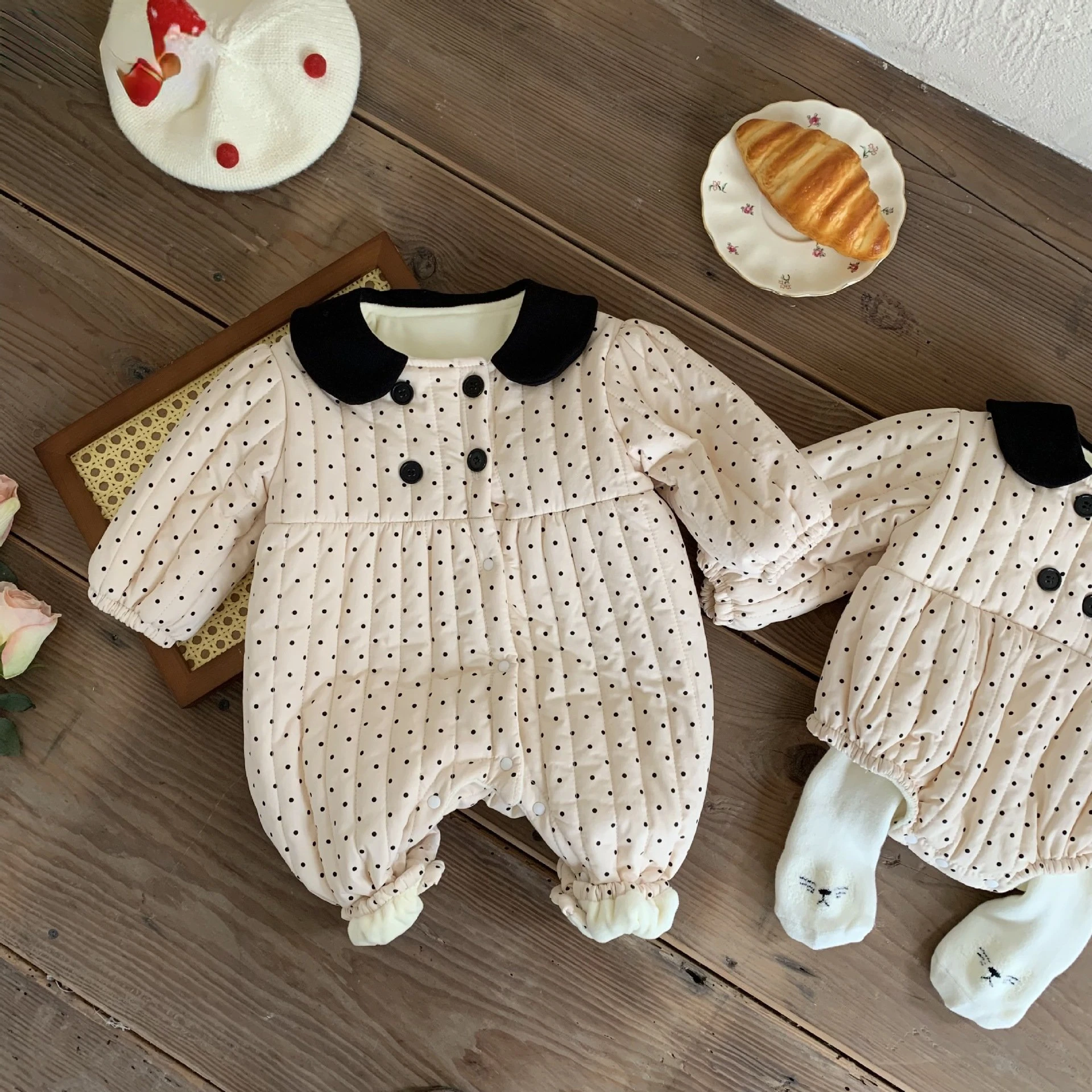 

Hot Sale Kids Baby Boys Girls Winter Thicken Warm Padded Clothes Infant Newborn Jumpsuits Dot Bodysuits Romper 0-24M