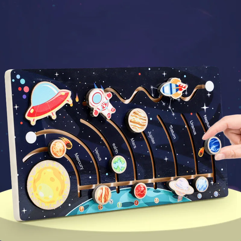 

[Funny] Wooden solar system Locomotion cognition planet knowledge Logical thinking puzzle board game Toys baby birthday gift