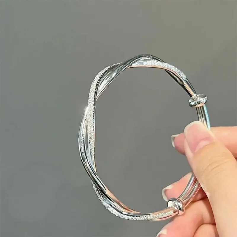 New Fashion Sliver Bangles for Women Adjustable Twisted Bangles Simple Bangle Wedding Party Jewelry Accessories
