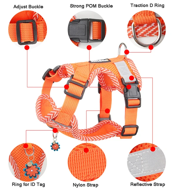 No Pull Small Dog Harness and Leash Set Breathable Puppy Chest Strap Reflective Pet Harness Vest 4-point Adjustment Chihuahua 2