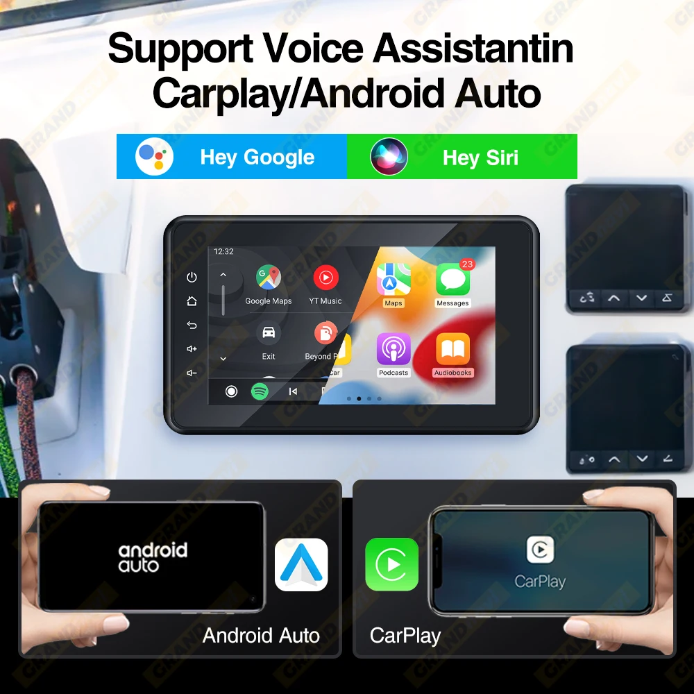 8inch Boat Marine Multimedia Player Wireless CarPlay Android Auto IPX6 Waterproof Bluetooth FM AM AUX For Boat ATV UTV Golf Cart