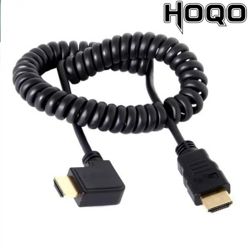 HDMI Cable Spring Coiled Spiral Cable 90degree HDTV Male to Male Plug Cable For TV Camera Display 2m