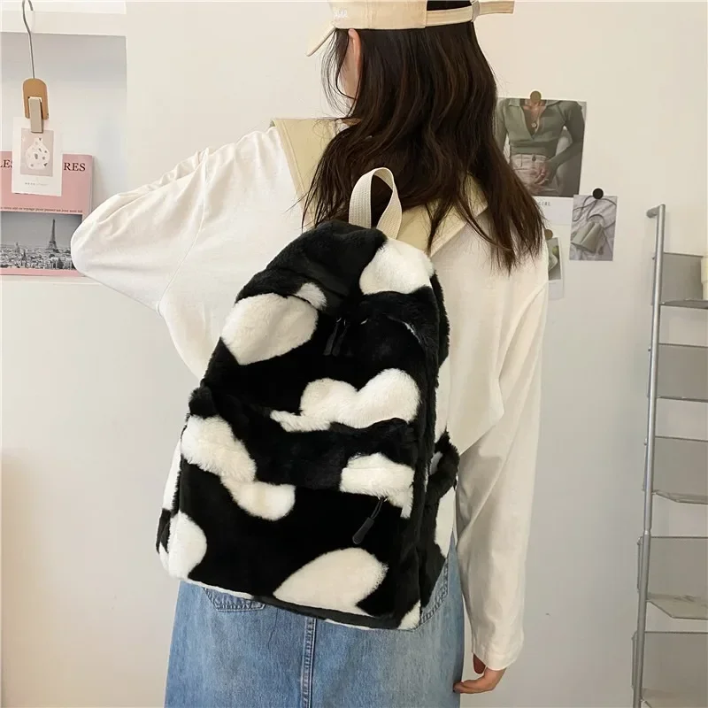 Heart Plush Cartoon Backpack Girl Plush Backpacks Cute Fur Backpacks Children School Bags Kids Gift Book Bag Mochilas Para Mujer 4