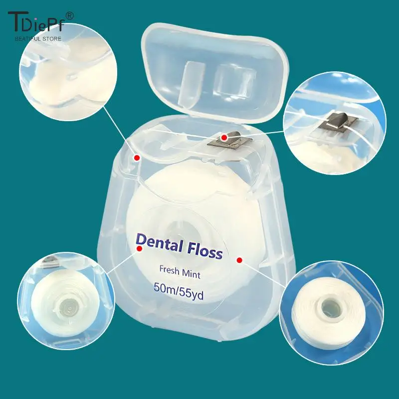 1Roll 50m Portable Floss Portable Floss Care Picks Tooth Cleaning Tool With Case Practical Health Hygiene Supplies Oral Care dental floss dental floss stick dental floss sticks