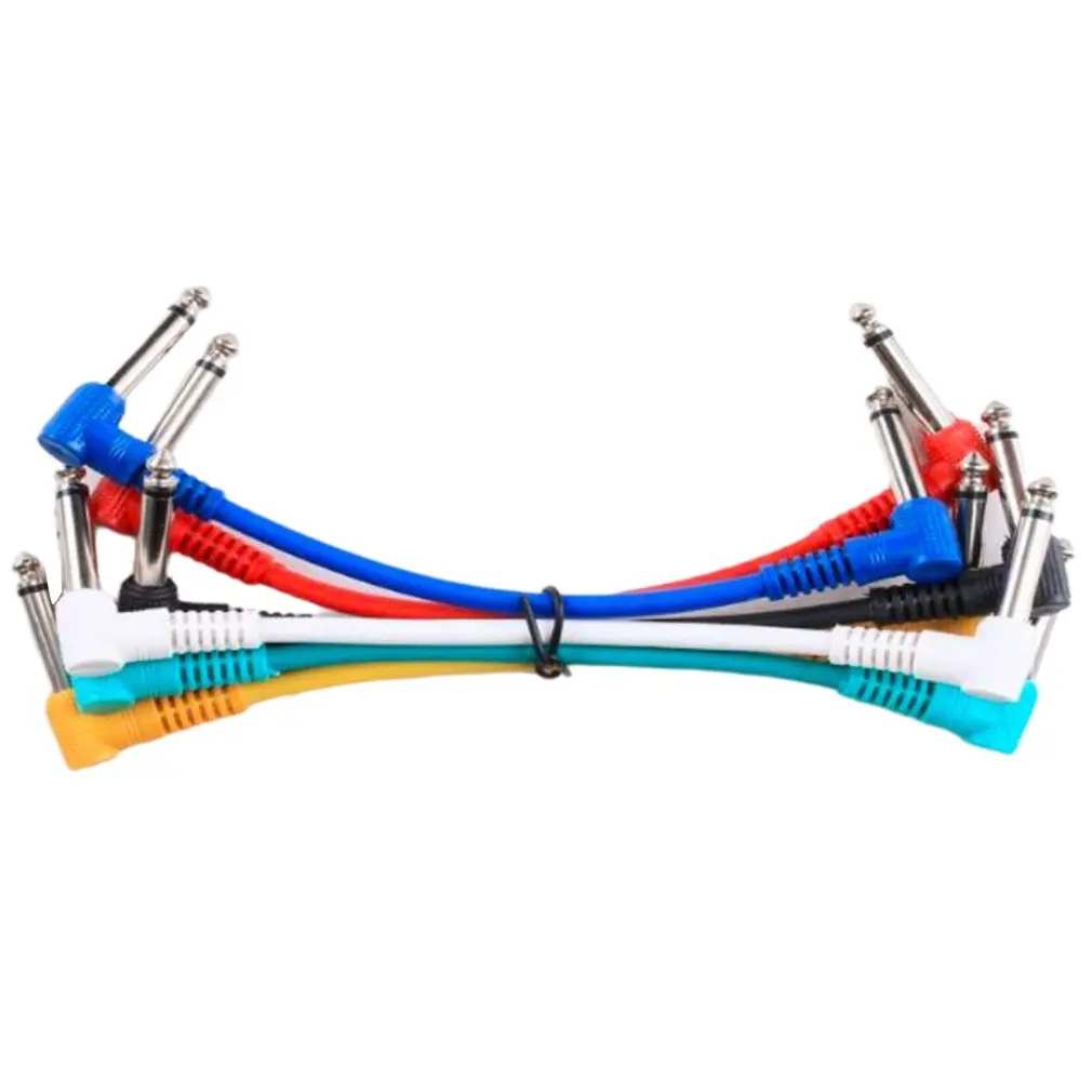 цена 6pcs/Set Multi Color Plastic Guitar Patch Cables 6.35 Angled Plug Audio Cables For Effect Pedals