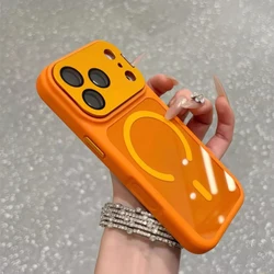 Magnetic Shockproof Silicone Frame Lens Holder Phone Case with MagSafe Compatibility - iPhone 12 Pro Max (Cosmic Orange)