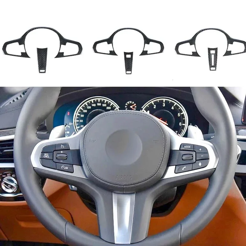 

For BMW X3 5 Series G30 2018 2019 Carbon Fiber Style Interior Steering Wheel Trim Cover Button Frame Sticker Decoration