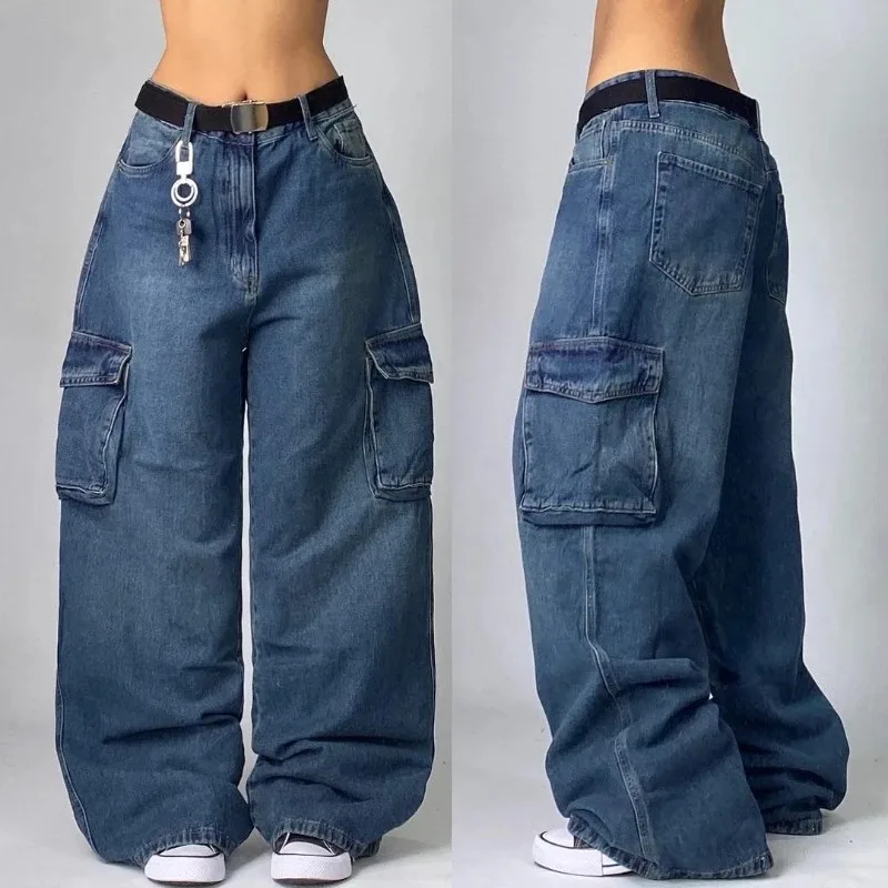 Streetwear Fashion New Multi-pocket Washed Baggy Jeans Men And Women Y2K Hip-hop Harajuku Casual Gothic High Waist Wide Trouser
