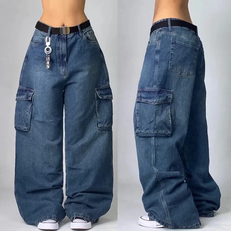 Streetwear Fashion New Multi-pocket Washed Baggy Jeans Men And Women Y2K Hip-hop Harajuku Casual Gothic High Waist Wide Trouser 2